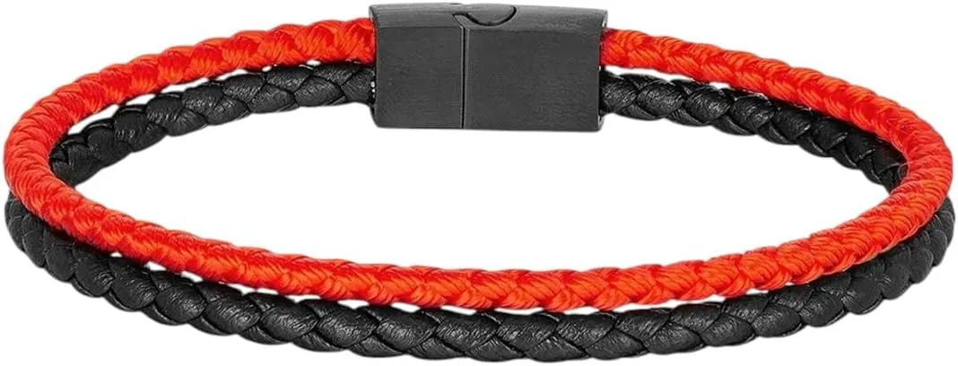 Men Strand Leather Rope Bracelet Matte Black Stainless Steel Buckle Accessories Handmade Jewelry Gifts