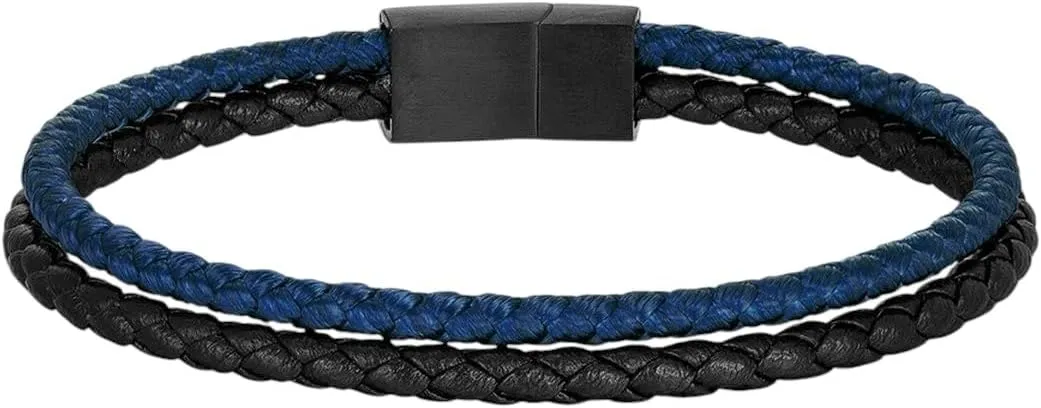 Men Strand Leather Rope Bracelet Matte Black Stainless Steel Buckle Accessories Handmade Jewelry Gifts