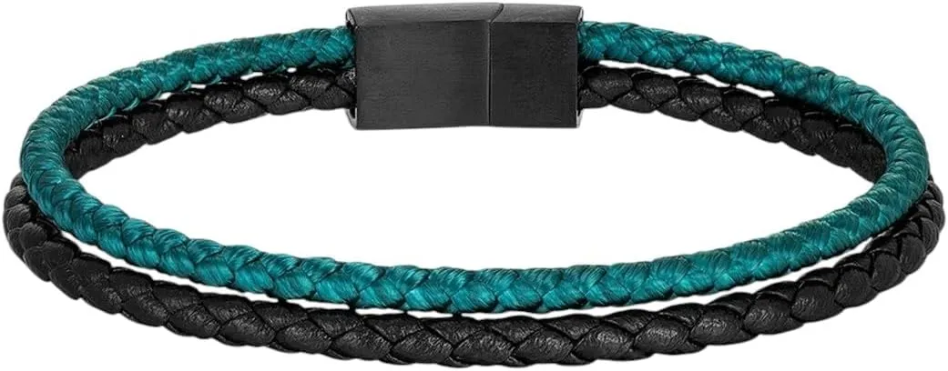 Men Strand Leather Rope Bracelet Matte Black Stainless Steel Buckle Accessories Handmade Jewelry Gifts