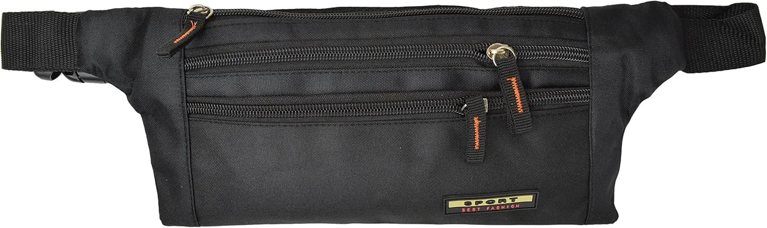 Men Women Water Repellant Waist Bum Bag Fanny Pack Zipper Outdoor Sports (Black)