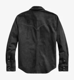 Men's Cowboy Western Roughout Style Soft Suede Leather Shirt - Genuine Suede Journeyman Shacket Jacket Men