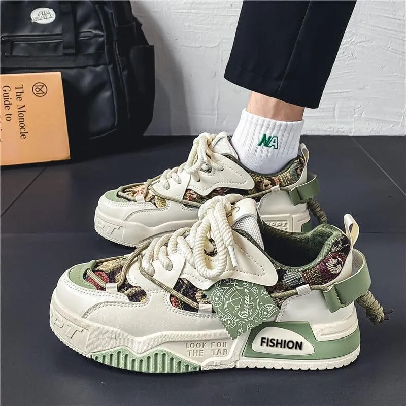 Men's Fashion Street Style Skateboard Shoes, Low-Top Lace-Up Casual Sneakers for All Seasons