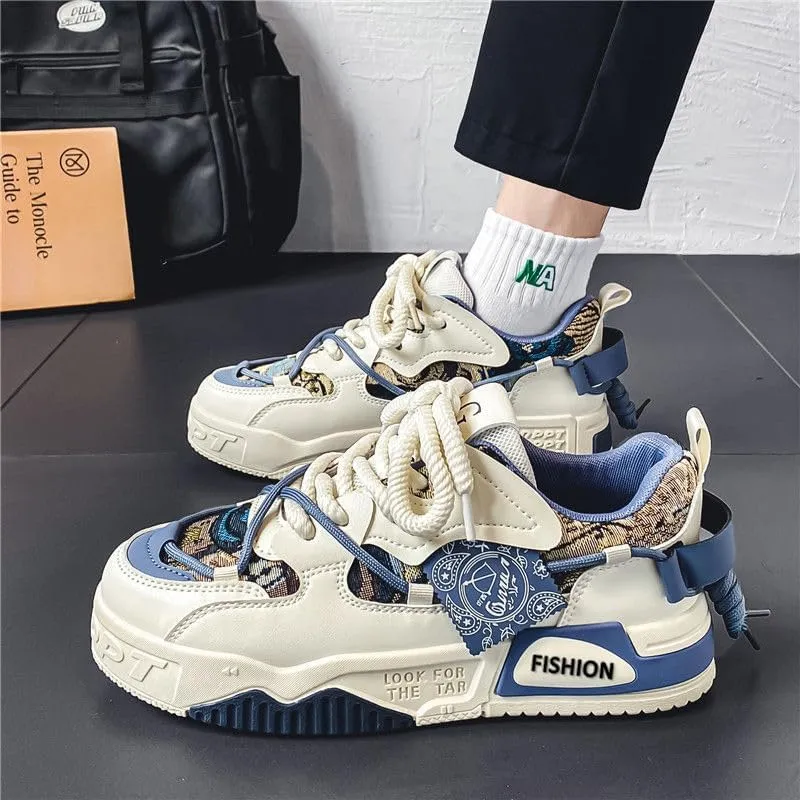 Men's Fashion Street Style Skateboard Shoes, Low-Top Lace-Up Casual Sneakers for All Seasons