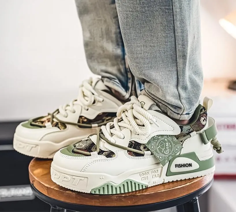 Men's Fashion Street Style Skateboard Shoes, Low-Top Lace-Up Casual Sneakers for All Seasons
