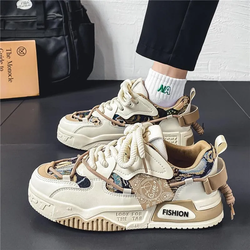 Men's Fashion Street Style Skateboard Shoes, Low-Top Lace-Up Casual Sneakers for All Seasons