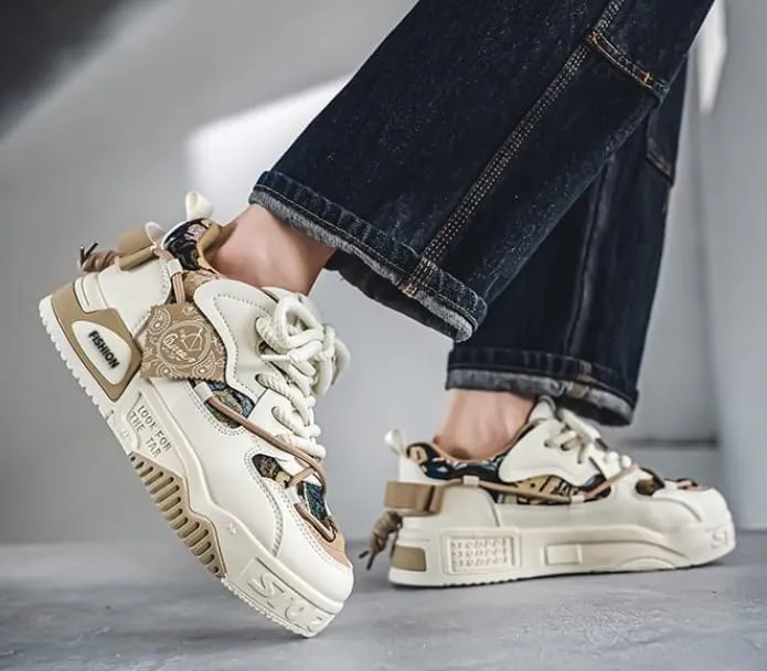 Men's Fashion Street Style Skateboard Shoes, Low-Top Lace-Up Casual Sneakers for All Seasons