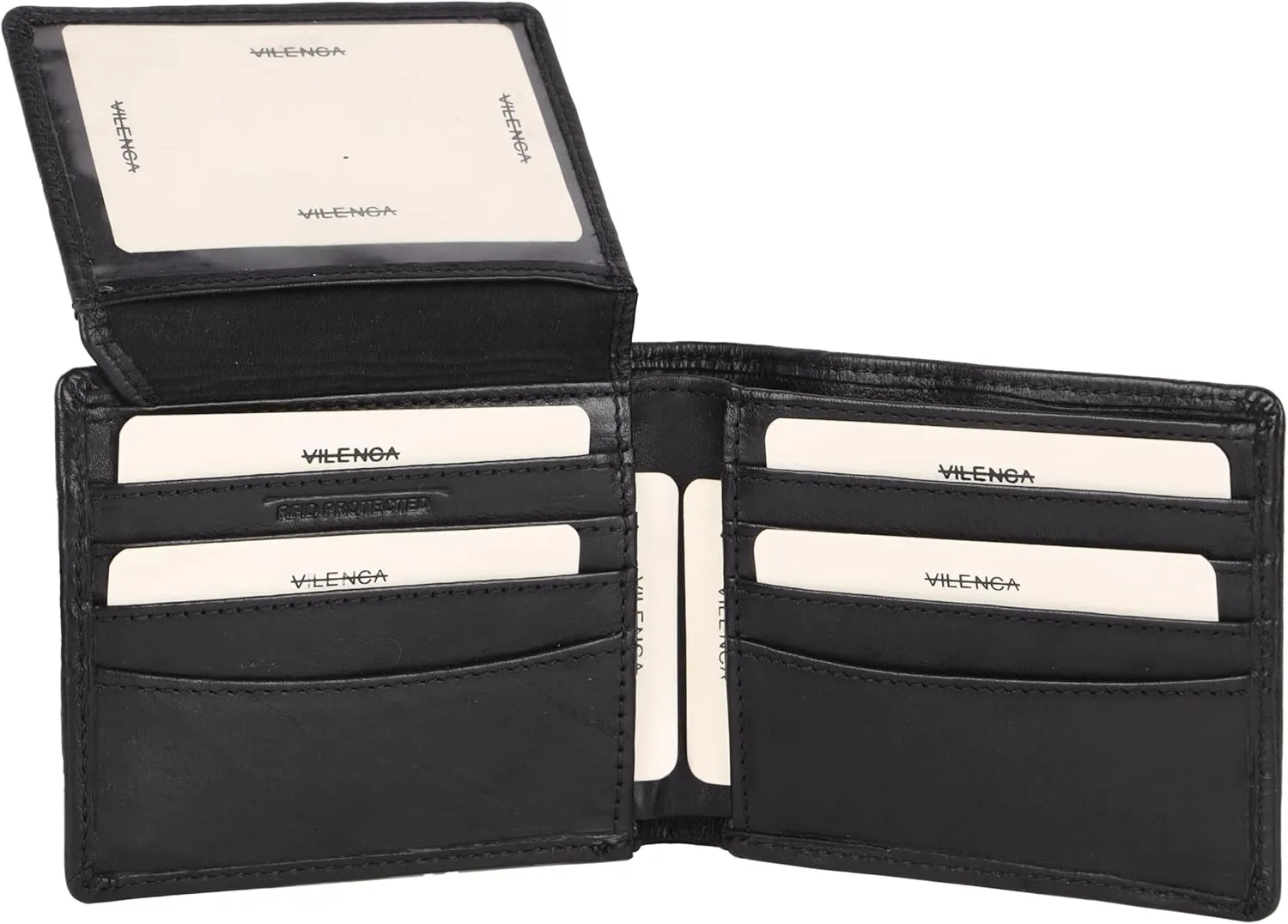 Men's Genuine Italian Leather Bifold Wallet - Sleek & Minimalist, RFID Protected, ID Window Flap, Card Holder, Gift for Him (Black)