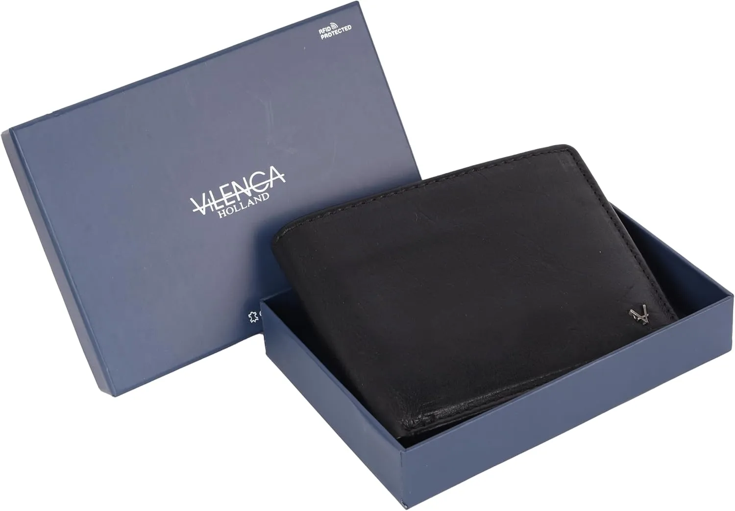 Men's Genuine Italian Leather Bifold Wallet - Sleek & Minimalist, RFID Protected, ID Window Flap, Card Holder, Gift for Him (Black)