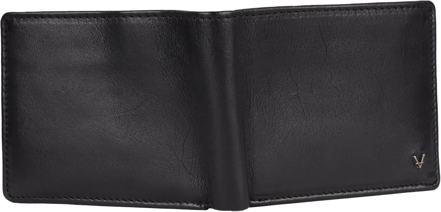 Men's Genuine Italian Leather Bifold Wallet - Sleek & Minimalist, RFID Protected, ID Window Flap, Card Holder, Gift for Him (Black)