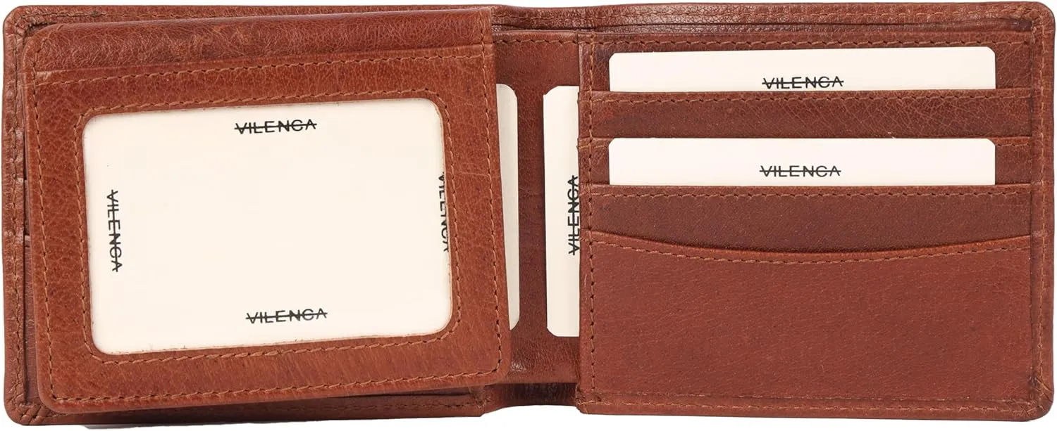 Men's Genuine Italian Leather Bifold Wallet - Sleek & Minimalist, RFID Protected, ID Window Flap, Card Holder, Gift for Him (Tan)