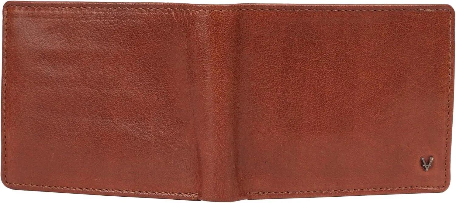 Men's Genuine Italian Leather Bifold Wallet - Sleek & Minimalist, RFID Protected, ID Window Flap, Card Holder, Gift for Him (Tan)