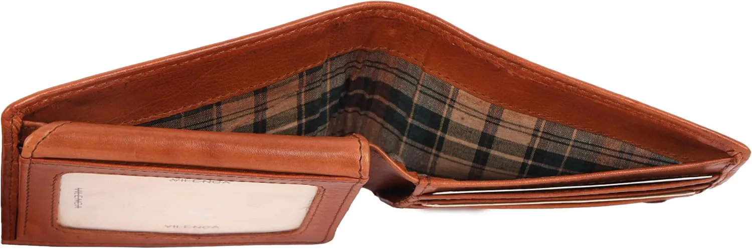 Men's Genuine Italian Leather Bifold Wallet - Sleek & Minimalist, RFID Protected, ID Window Flap, Card Holder, Gift for Him (Tan)