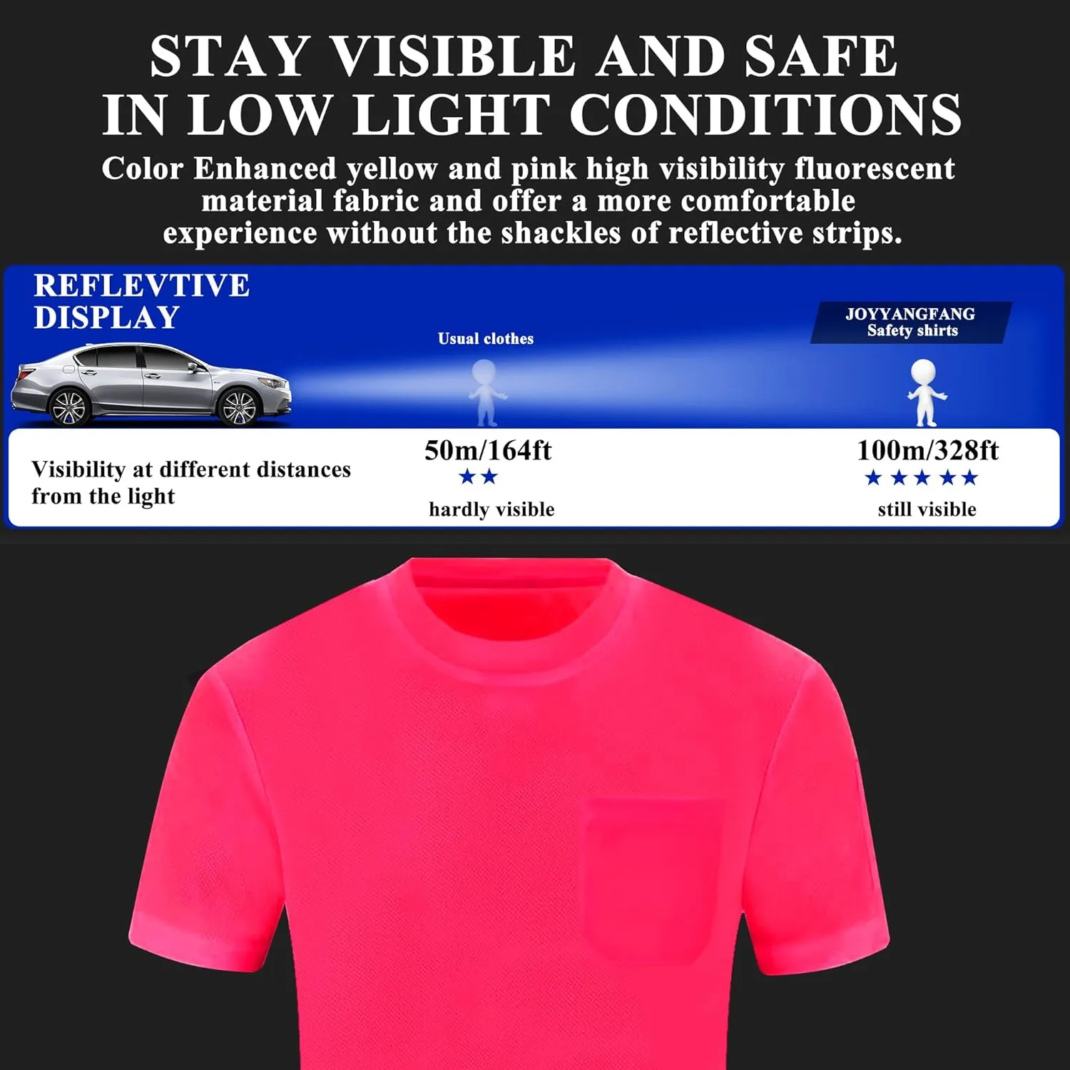 Mens’ High Visibility Safety Short Sleeve T-Shirt with Pocket Moisture Wicking Shirts,Multipack