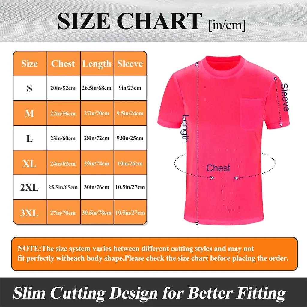 Mens’ High Visibility Safety Short Sleeve T-Shirt with Pocket Moisture Wicking Shirts,Multipack