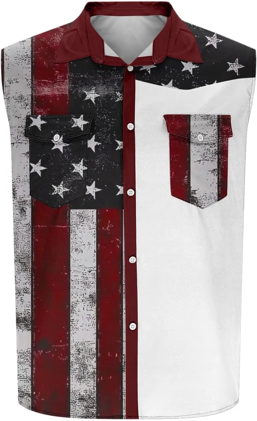 Mens Muscle Tank Tops American Flag Graphic Cargo Shirts Sleeveless Independence Patriotic Shirts 4th of July Outfits