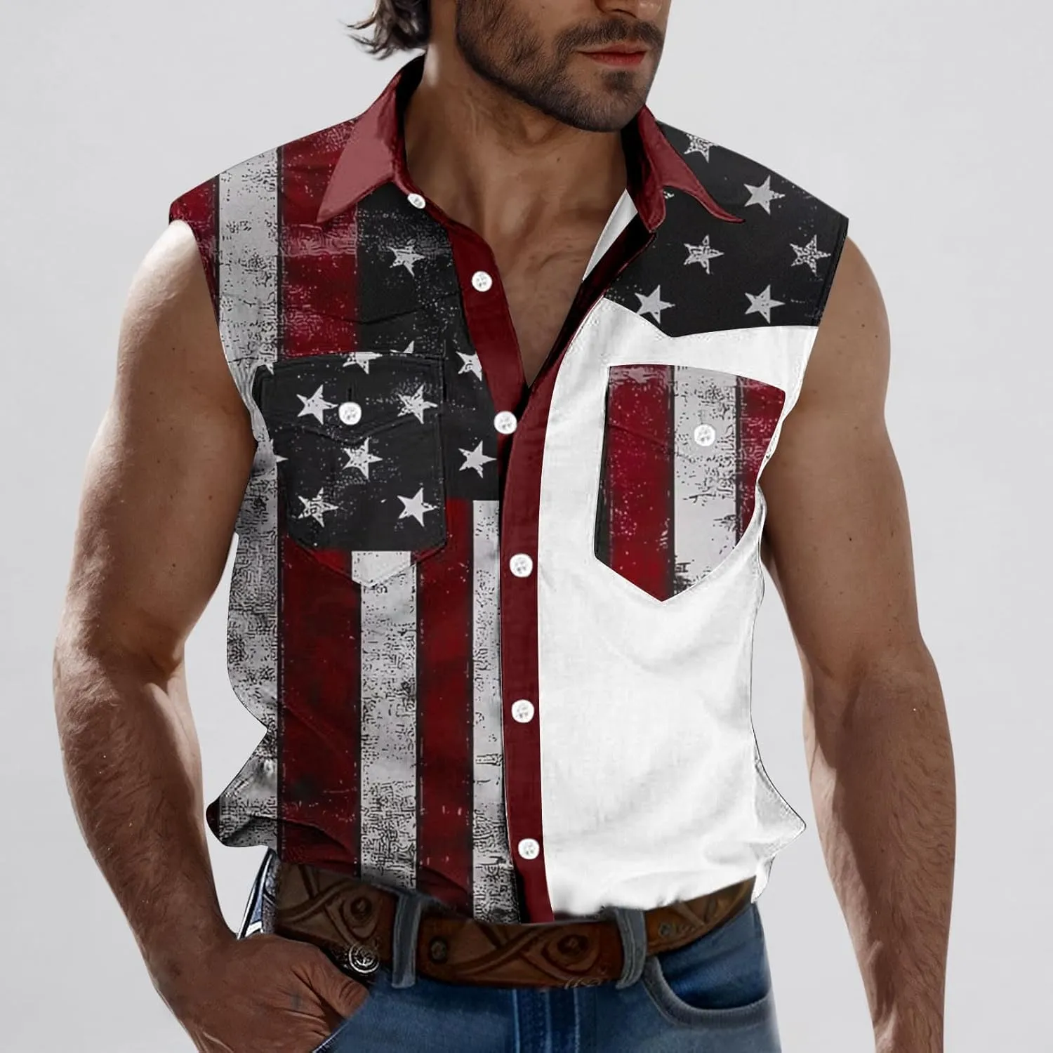 Mens Muscle Tank Tops American Flag Graphic Cargo Shirts Sleeveless Independence Patriotic Shirts 4th of July Outfits