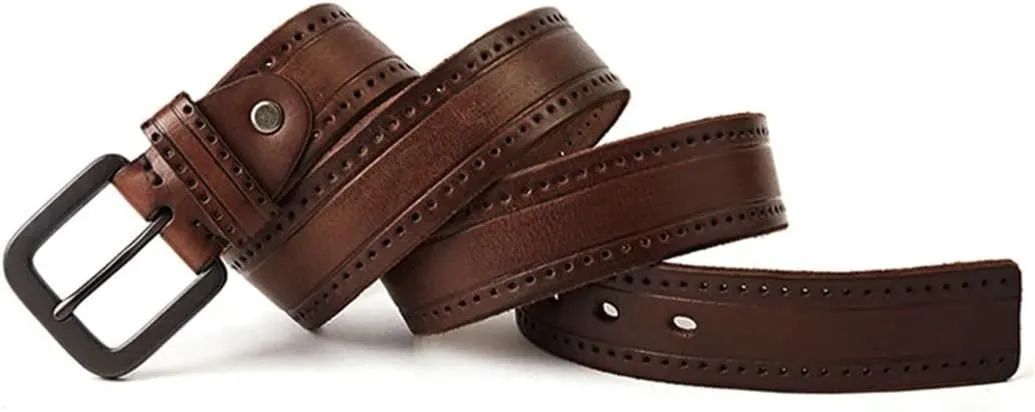 Men's Natural Leather Belt Hard Metal-Matte Buckle Leather Belt 105-150Cm Jeans Belt Screw Accessories