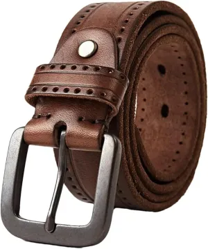Men's Natural Leather Belt Hard Metal-Matte Buckle Leather Belt 105-150Cm Jeans Belt Screw Accessories
