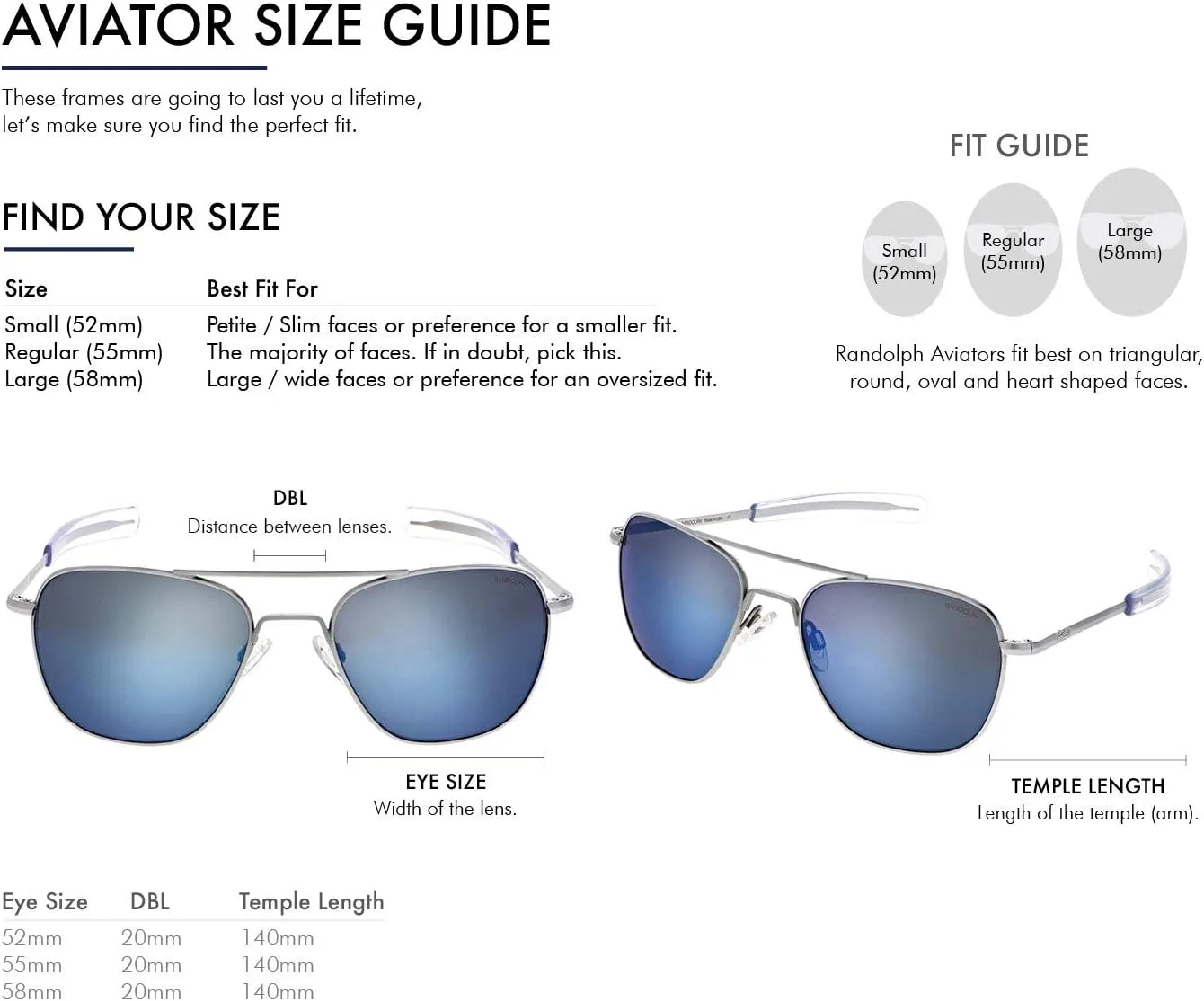 Mens or Womens Aviator Sunglasses, Matte Chrome, Classic, Polarized and Non-Polarized with UV Protection by Randolph USA