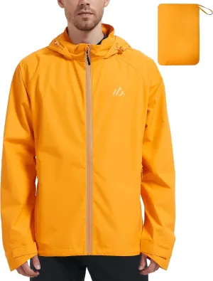 Men's Packable Rain Jackets Lightweight Waterproof Reflective Windbreaker Coat with Hood Cycling Running Golf