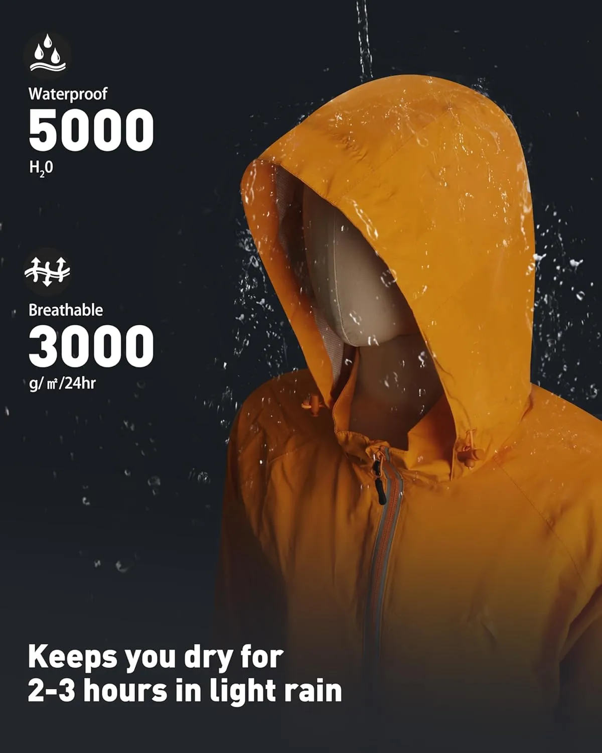 Men's Packable Rain Jackets Lightweight Waterproof Reflective Windbreaker Coat with Hood Cycling Running Golf