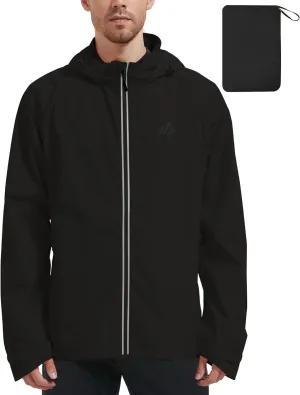 Men's Packable Rain Jackets Lightweight Waterproof Reflective Windbreaker Coat with Hood Cycling Running Golf