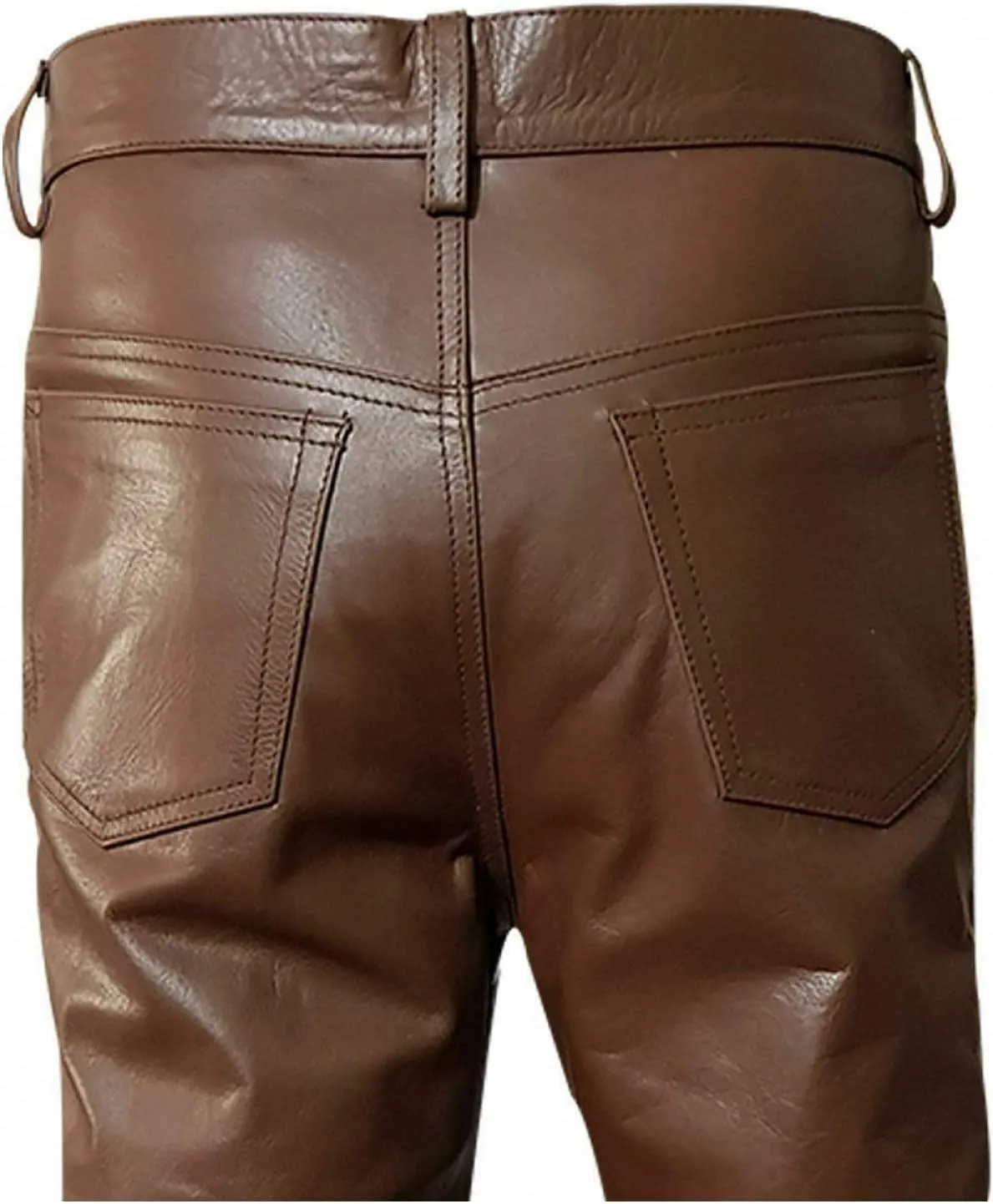 Men's Real Black & Brown Cow Leather Sleek & Sexy Style 501 Jeans Motorcycle Biker Pants Trouser