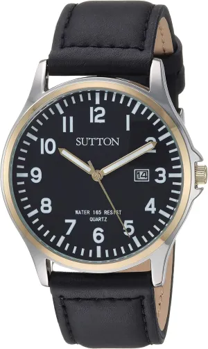 Men's SU/5015BKTT Date Function Two-Tone and Black Leather Strap Watch