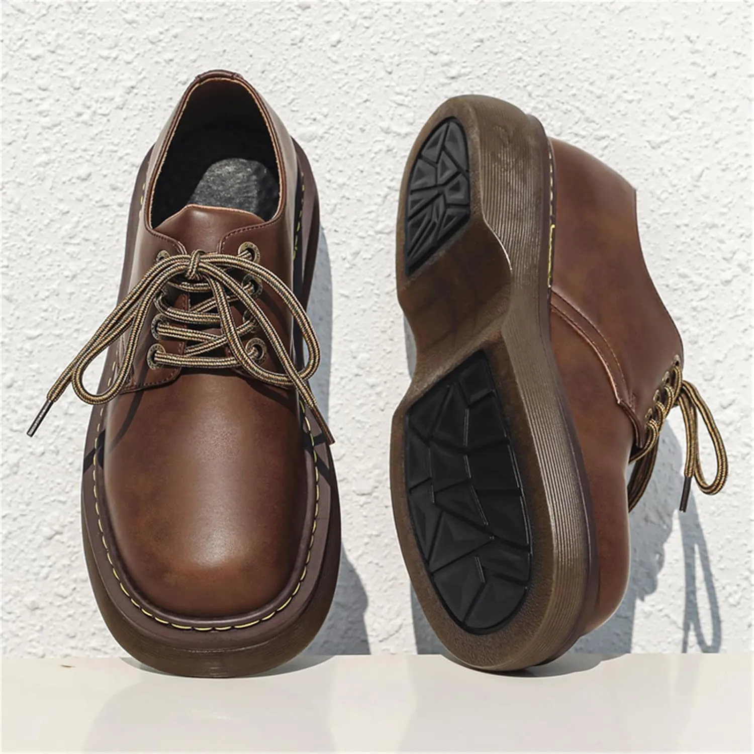Men's Vintage Platform Genuine Leather Fashion Dress Sneakers Business Round Toe Oxfords Shoes Casual Chunky Derby Shoes