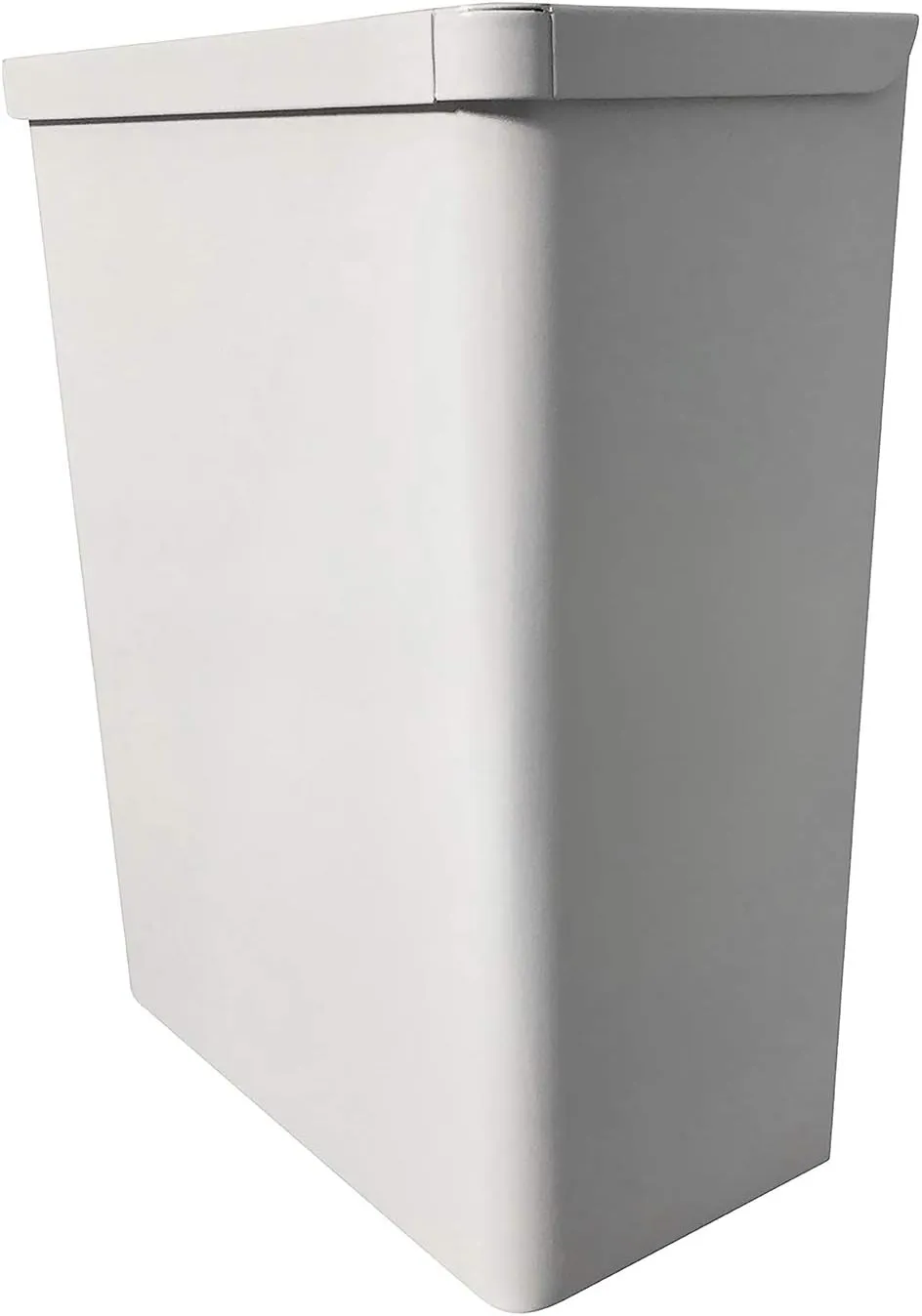 Menstrual product disposal set includes: 1 receptacle with 50 bag liners, 1 courtesy bag dispenser with 50 bags, durable steel, (White)