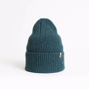 Merino Handknit Rib Hat in Dragonfly Green