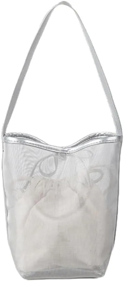 Mesh Beach Bag Women Bucket Bags Shoulder Handbag Crossbody Purses Summer Aesthetic Beach Tote Handbag with Extra Purse