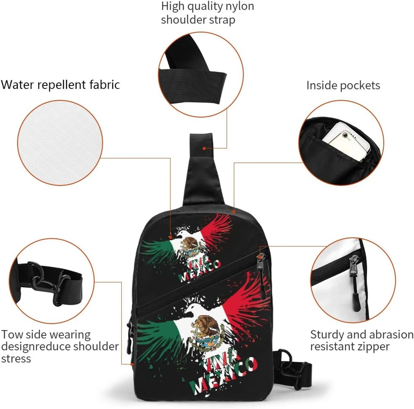 Mexico Eagle Mexican MX National Flags Portable Crossbody Bag Foldable Sling Bags Sports Gym Chest Daypack Reusable Shoulder Backpack Casual Diagonally Rucksack Fanny Packs
