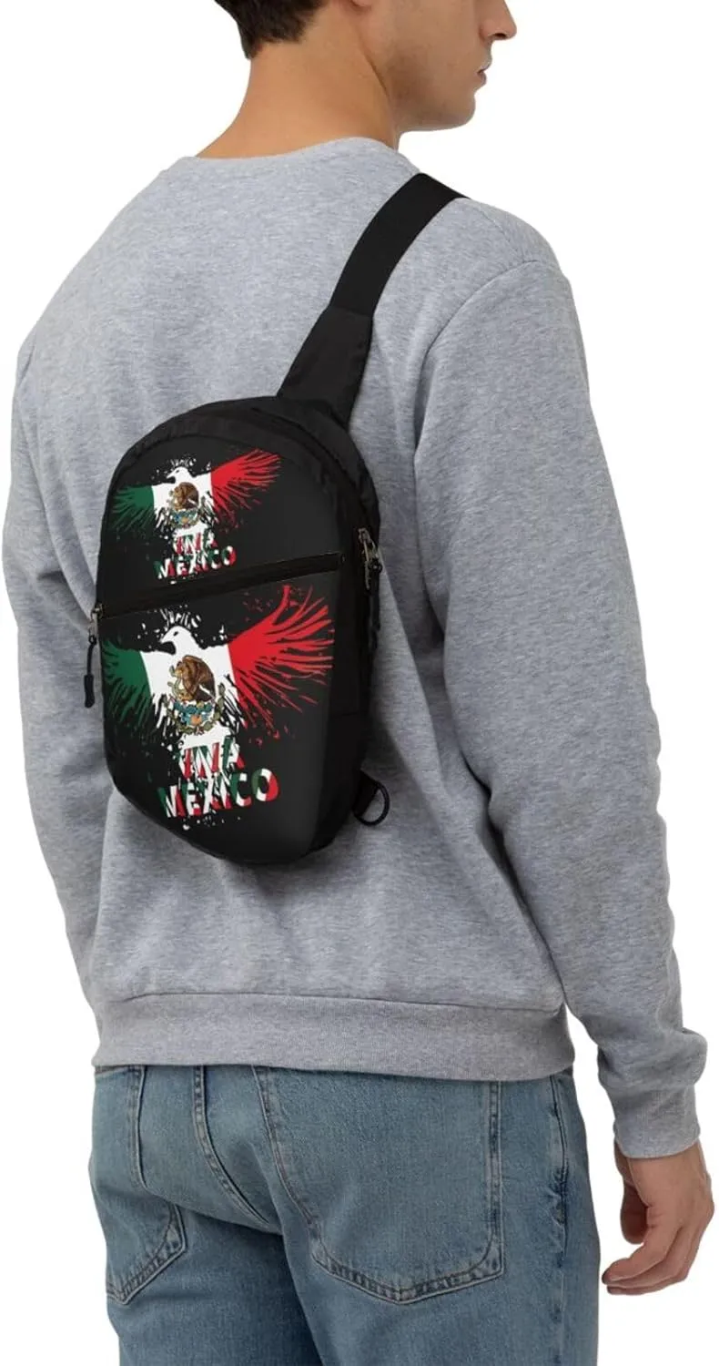 Mexico Eagle Mexican MX National Flags Portable Crossbody Bag Foldable Sling Bags Sports Gym Chest Daypack Reusable Shoulder Backpack Casual Diagonally Rucksack Fanny Packs