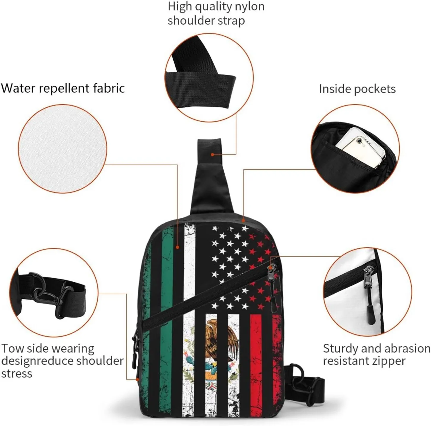 Mexico Mexican Eagle Flag Portable Crossbody Bag Foldable Sling Bags Sports Gym Chest Daypack Reusable Shoulder Backpack Casual Diagonally Rucksack Fanny Packs