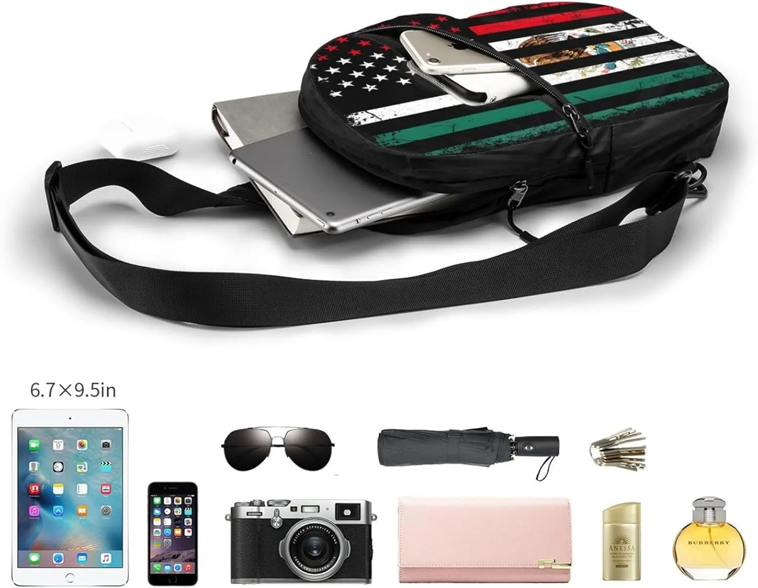 Mexico Mexican Eagle Flag Portable Crossbody Bag Foldable Sling Bags Sports Gym Chest Daypack Reusable Shoulder Backpack Casual Diagonally Rucksack Fanny Packs