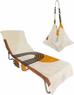 Middle Century Orange Sun Geometric Chaise Lounger Cover with Pockets, Pool Lounge Chair Covers 85"x29", Abstract Art Rainbow Microfiber Beach Chair Cover for Outdoor Patio Sunbathing
