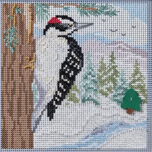 Mill Hill Winter Woodpecker Beaded Counted Cross Stitch Kit Buttons & Beads 2024 Winter Series MH142434, 5.25" x 5.25", Multi