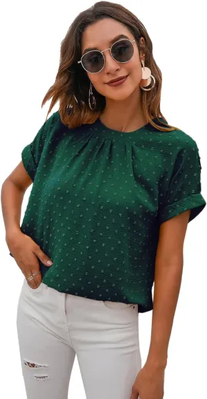 Milumia Women's Casual Swiss Dots Chiffon Ruffle Front Short Sleeve Work Office Blouse Top