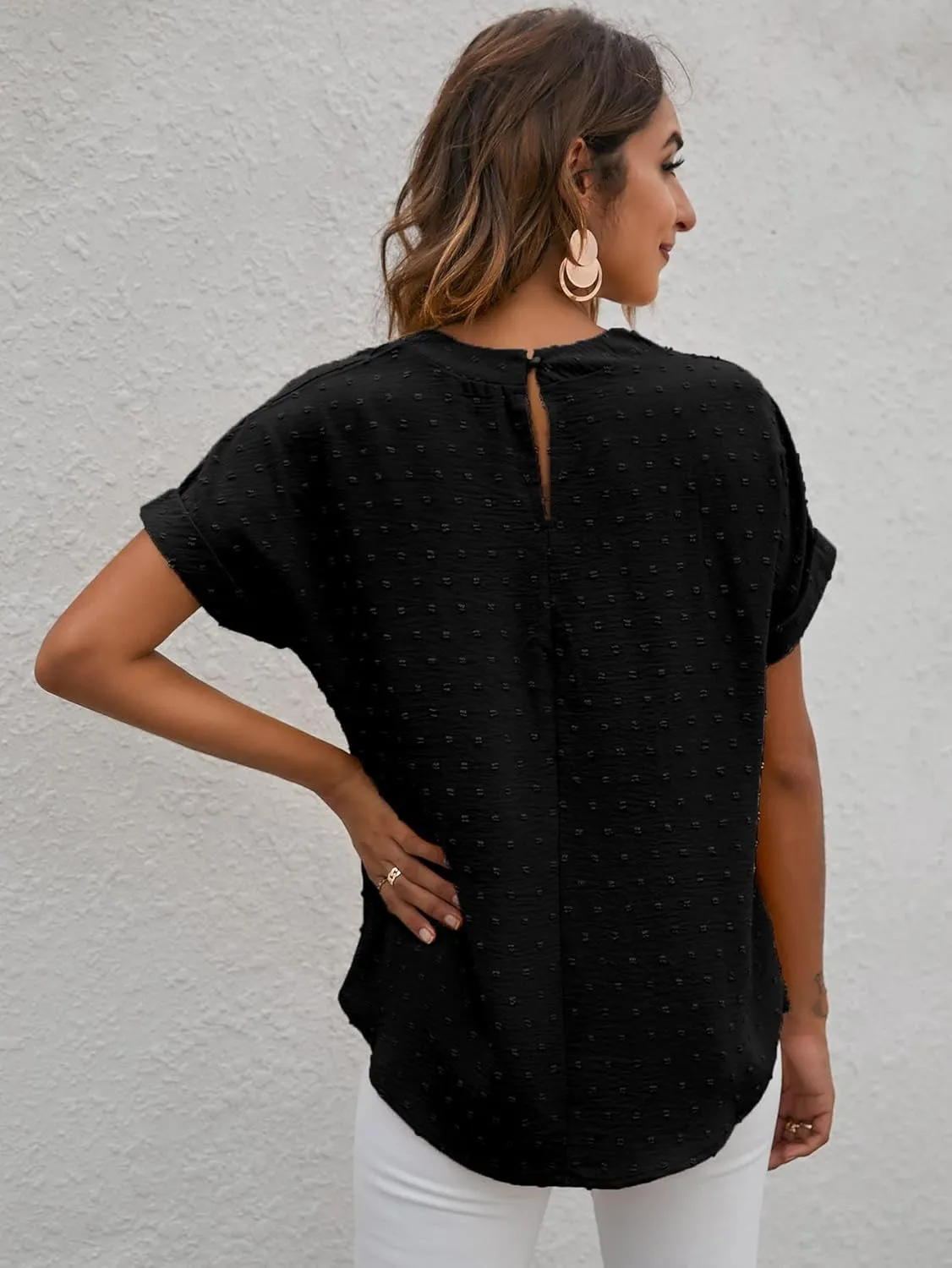 Milumia Women's Casual Swiss Dots Chiffon Ruffle Front Short Sleeve Work Office Blouse Top