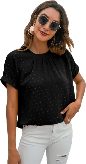 Milumia Women's Casual Swiss Dots Chiffon Ruffle Front Short Sleeve Work Office Blouse Top