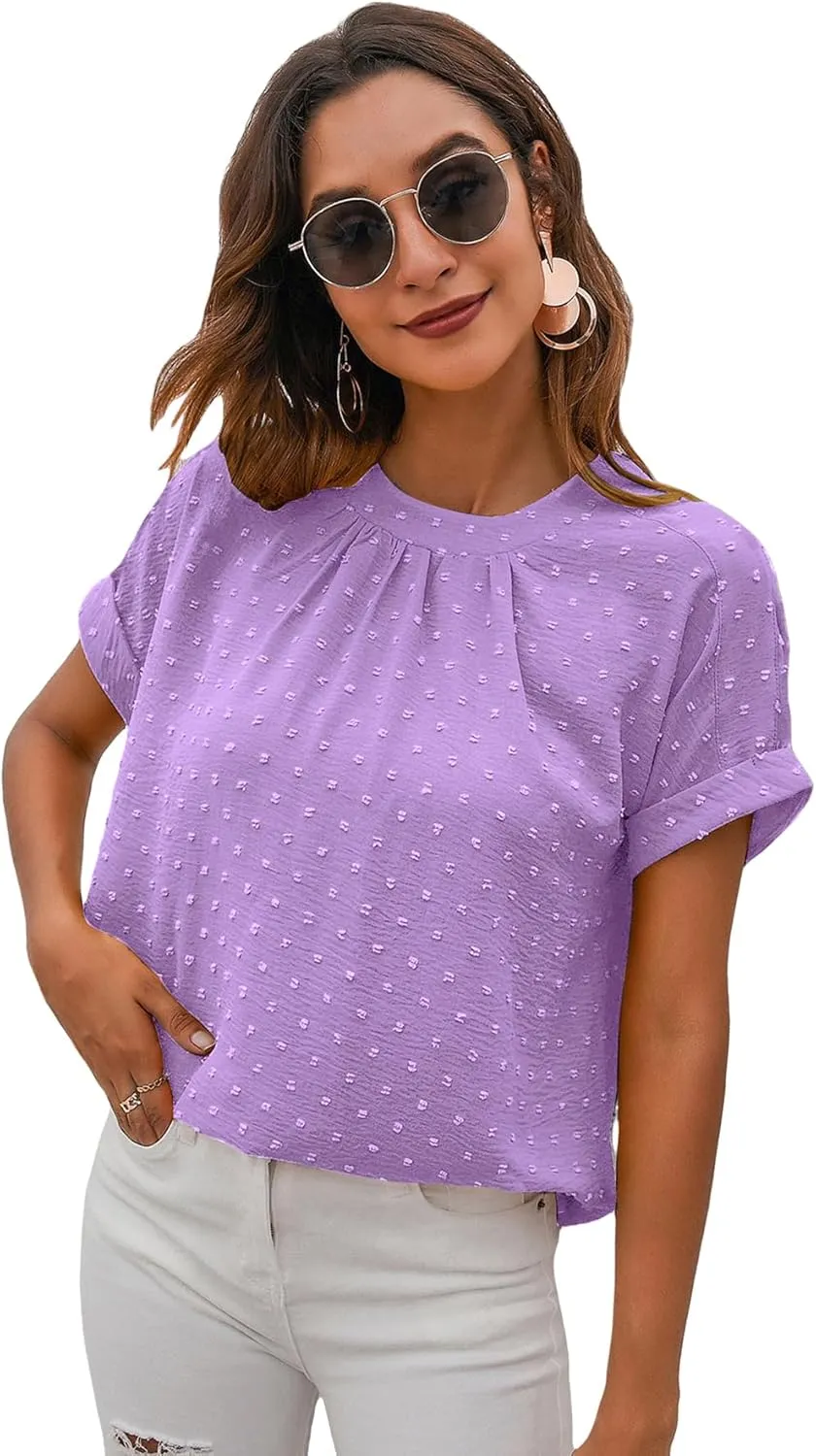 Milumia Women's Casual Swiss Dots Chiffon Ruffle Front Short Sleeve Work Office Blouse Top