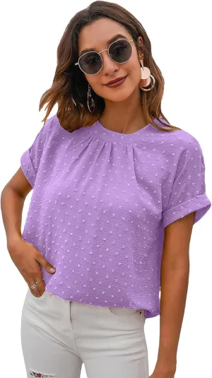 Milumia Women's Casual Swiss Dots Chiffon Ruffle Front Short Sleeve Work Office Blouse Top