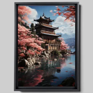 Minimalistic Pink Japan Artwork Wall Art Framed Canvas Eco Leather Print, Made in Italy!, Decor Canvas, Home Decor