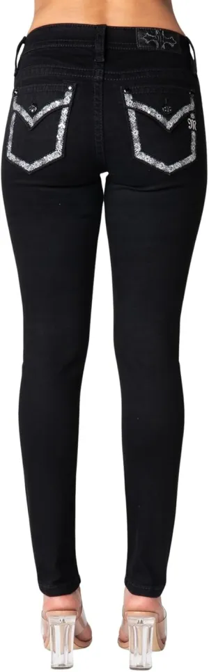 Miss Me Women's Victory Leaf Faux Flap Pocket Mid-Rise Straight Jeans