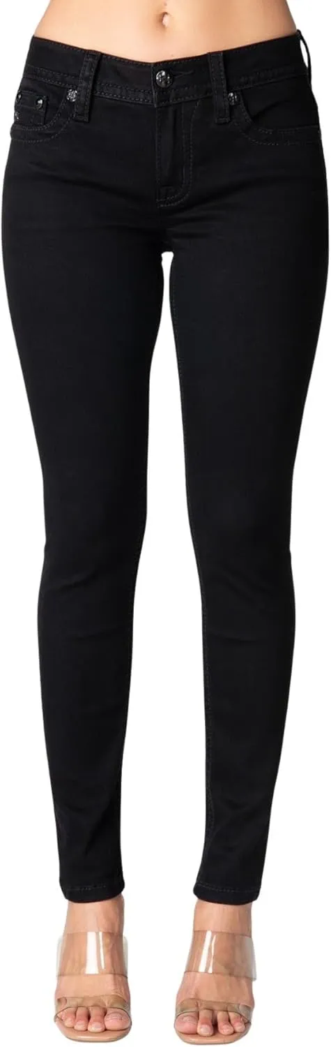 Miss Me Women's Victory Leaf Faux Flap Pocket Mid-Rise Straight Jeans
