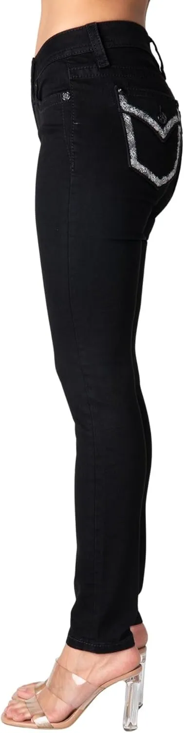 Miss Me Women's Victory Leaf Faux Flap Pocket Mid-Rise Straight Jeans