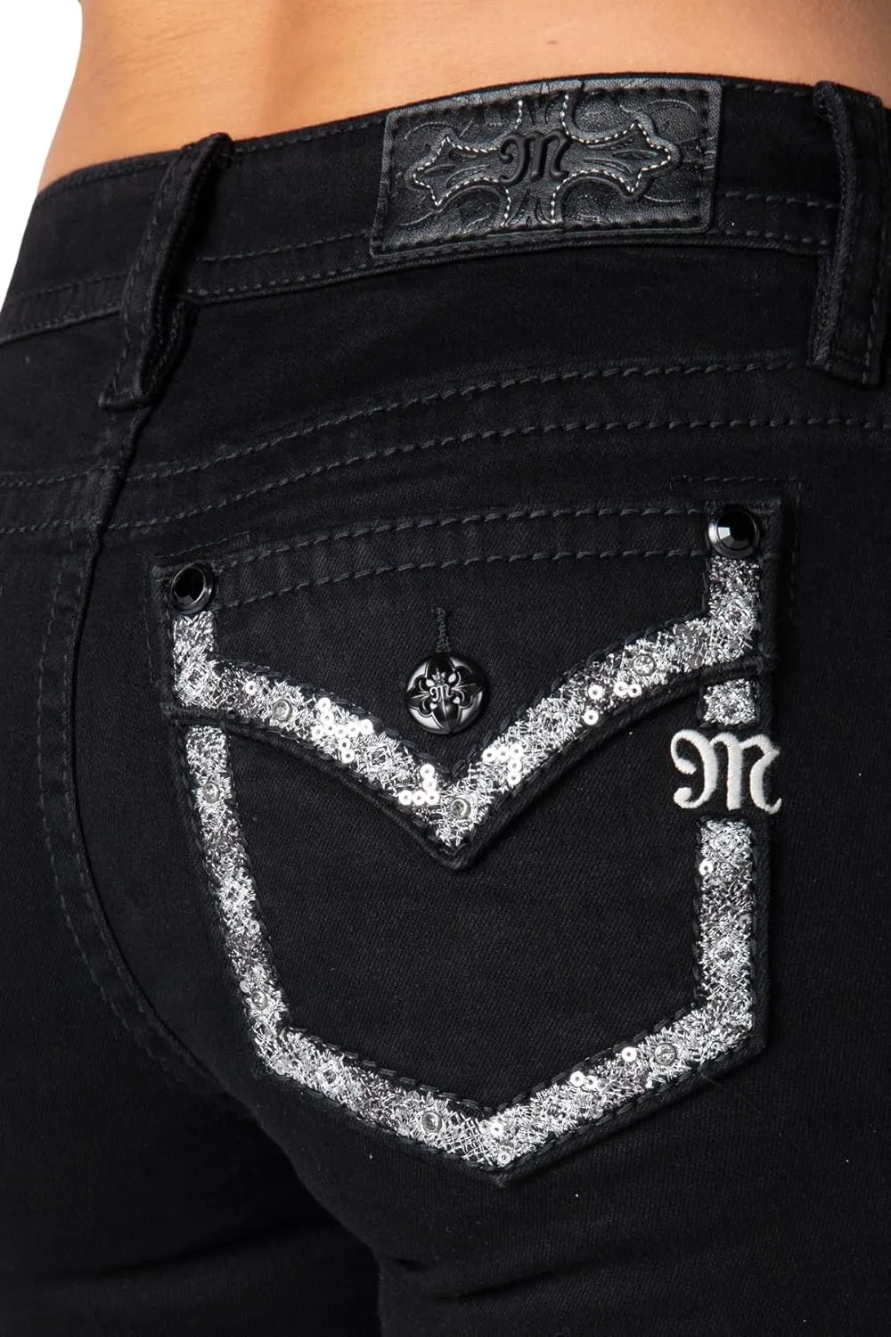 Miss Me Women's Victory Leaf Faux Flap Pocket Mid-Rise Straight Jeans
