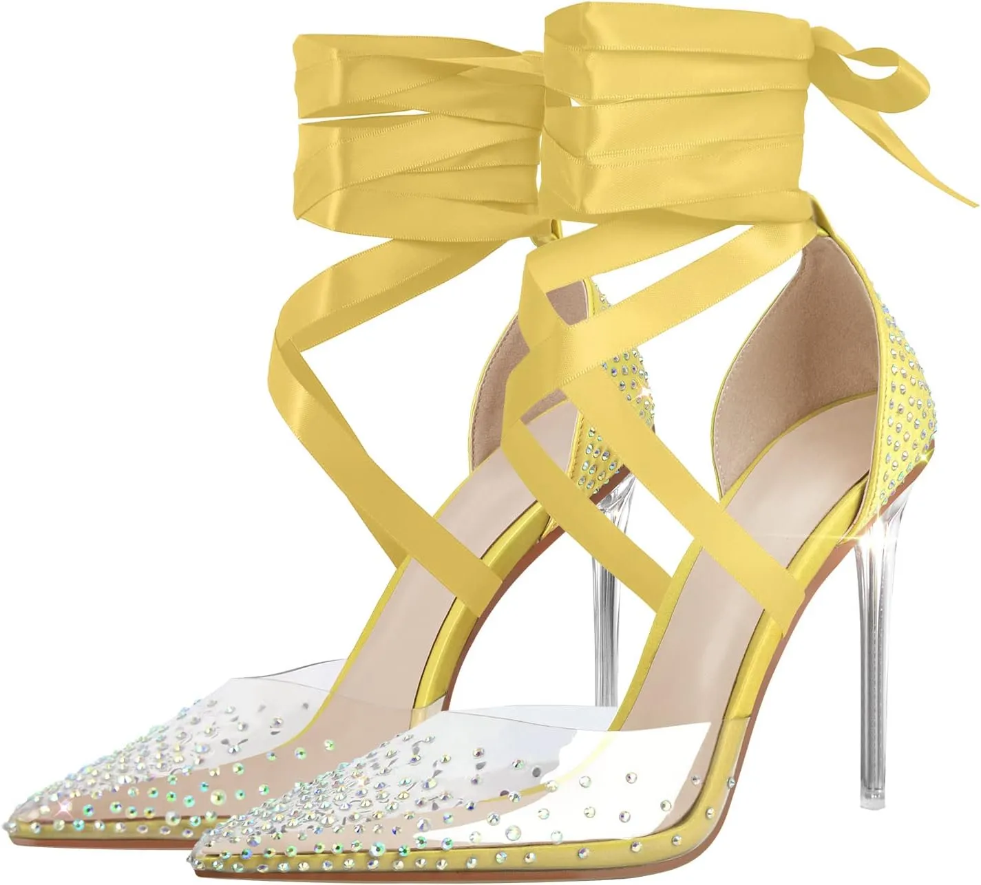 MissHeel Clear and Black Pump Heels Sandals with Rhinestones