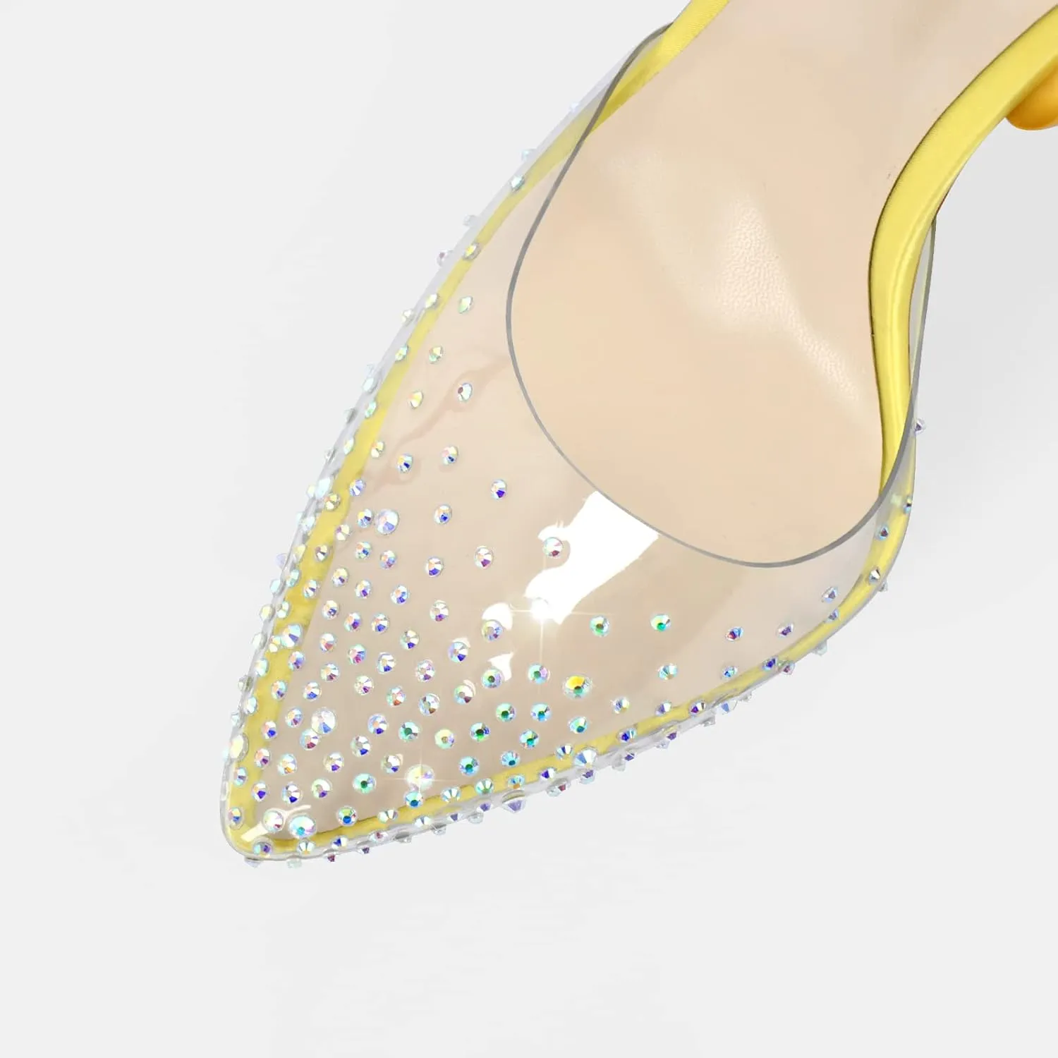 MissHeel Clear and Black Pump Heels Sandals with Rhinestones